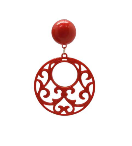 Flamenco Earrings in Openwork Plastic. Red